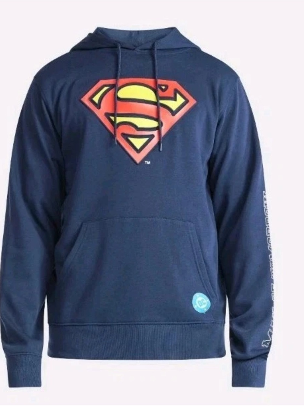 Marvel DC Superman Man Of Tomorrow  Embossed Navy Hoodie Size Small